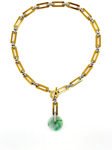 Jade Rectangular Chainmail Mixed Metal Necklace - I