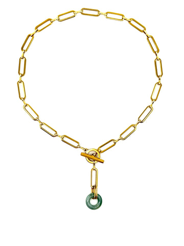Jade Oval Chainmail Necklace - Gold