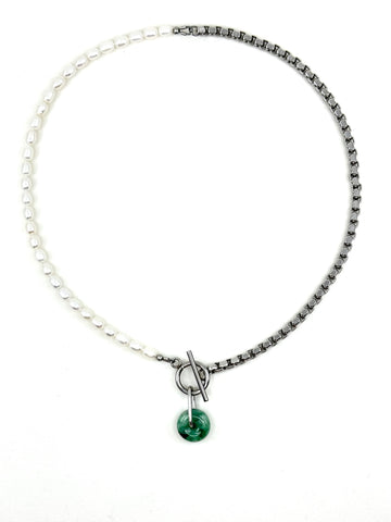 Jade + Pearl Duality Toggle Necklace 2 - Silver