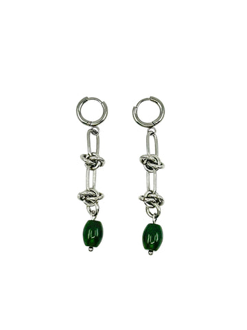 Jade Bead Earrings - Silver