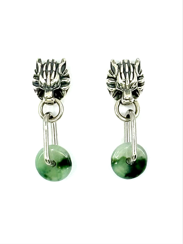 Silver Wolf Jade Disk Earrings