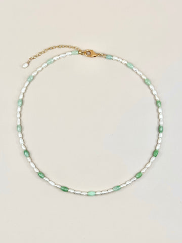 Sunny Green Jade x Pearl Necklace