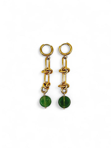 Jade Bead Earrings - Gold