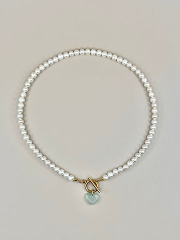 Jade x Pearl Heart Necklace III