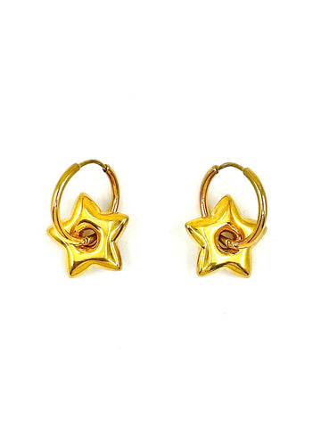 Gold Puffy Star Earrings