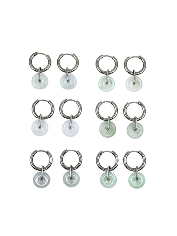 Medium Jade Disk Earrings - Silver