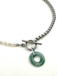 Jade + Pearl Duality Toggle Necklace I - Silver