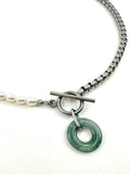 Jade + Pearl Duality Toggle Necklace I - Silver