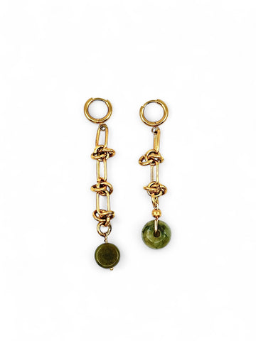 Jade Bead Earrings - Gold