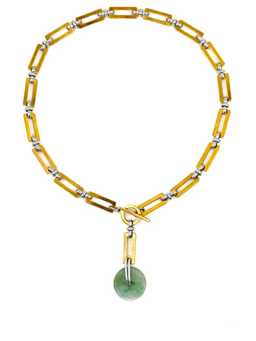 Jade Rectangular Chainmail Mixed Metal Necklace - II