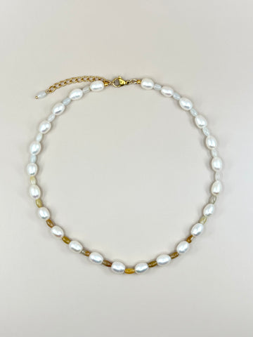Yellow Jade x Pearl Necklace