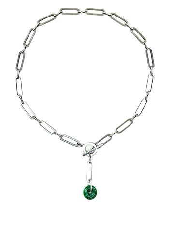Jade Oval Chainmail Necklace - Silver