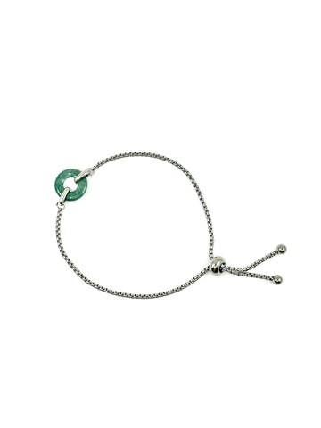 Dark Jade Disk Bracelet - Silver