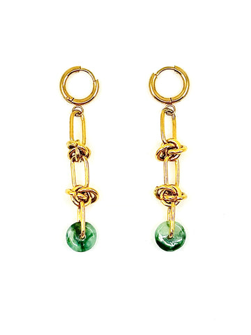 Jade Disk Earrings - Gold