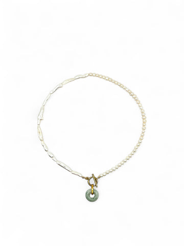 Jade Disk Pearl Duality Necklace