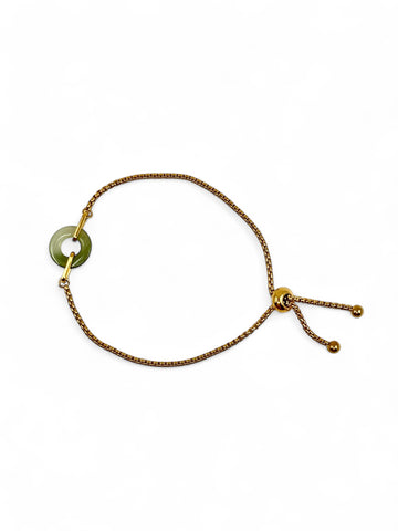 Dark Jade Disk Bracelet - Gold