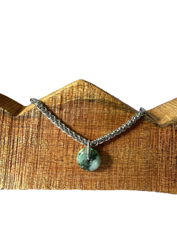 Mottled Green Jade Disk Necklace