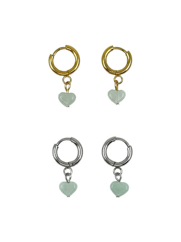 Jade Heart Huggie Earrings