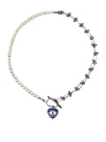 Heart Evil Eye Necklace - Blue x Silver